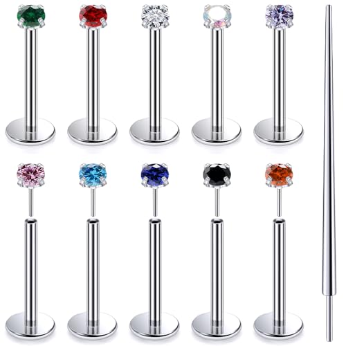 Xnsjeyy 18G Titanium Monroe Lip Ring Tragus Labret Medusa Piercing Jewelry G23 Snake Bite Piercing Flat Back Tragus Forward Helix Conch Cartilage Earrings Studs Piercing Jewelry for Women 2MM CZ