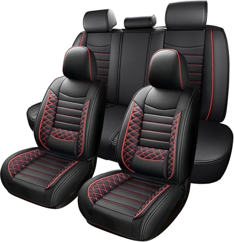 ITEYAO Leather Seat Covers for Hyundai IONIQ Hybrid 2017-2021 2022, Premium Breathable Car Seat Cover 5 Seats Full Set, Waterproof Airbag Compatible Auto Seat Cover Protectors(Black&red)