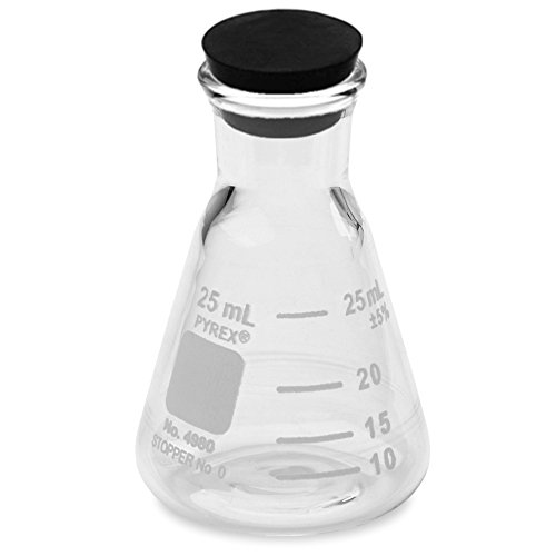 Corning Pyrex® #4980-25, 25ml Narrow Mouth Erlenmeyer Flask with Rubber Stopper (Pack of 12)