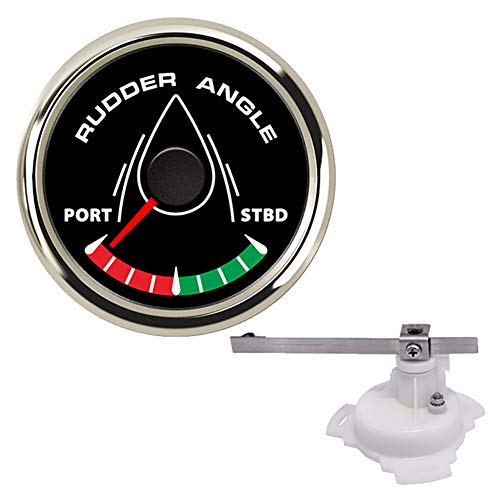 KAOLALI 52mm Rudder Angle Indicator Waterproof Gauge Meter 0-190 ohm with Mating Angle Sensor for Boat Yacht 52mm 9-32V Backlight（Black Sliver）