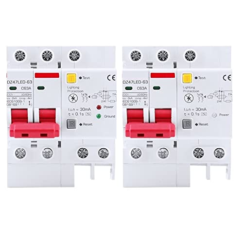 Surge Protector Protector 2 Pole DZ47LE Circuit Breakers RCBO RCCB MCB RCD 16A 20A 25A 32A 40A 50A 63A DZ47 1Pcs(2 Pole Double Light,63A)