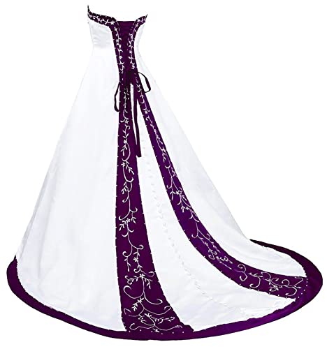 Winaiwi Wedding Dresses for Women Plus Size 2024 Simple Lace Up Back Strapless Court Train Bride Dress White Purple Size 24W
