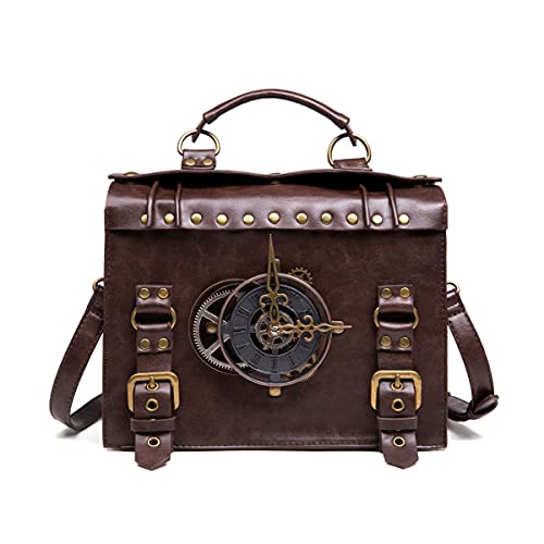 Messenger Bag Leather Retro Briefcase Steampunk Crossbody Shoulder Purse Satchel for Women Lolita Gothic Medieval Renaissance Festival Costume Accessories (A-028)