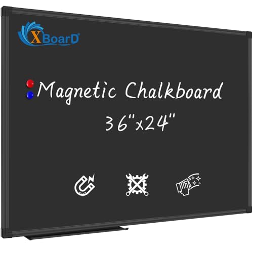 XBoard Magnetic Chalkboard Blackboard 36 x 24, Black Board with 2 Magnets, Black Aluminium Frame, Pin Collections