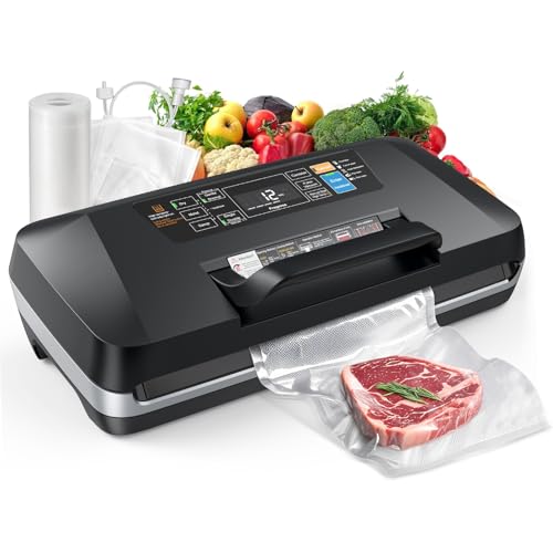 95kpa Vacuum Sealer Machine,Commercial Full Automatic Food Sealer,Powerful Sealing System with Double Heat Seal,Built-in Cutter&Bags Storage,1 Bag Rolls and 10 pcs Pre-cut Bags