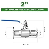 TAISHER 1PCS 304 Stainless Steel 2" Tube OD Sanitary Ball Valve Kit 2" Tri Clamp 64MM Ferrule Flange