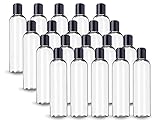 ljdeals 8 oz Clear Plastic Empty Bottles with Black Disc Top Caps, Refillable Containers for Shampoo, Lotions, Cream and More Pack of 20, BPA Free, Made in USA