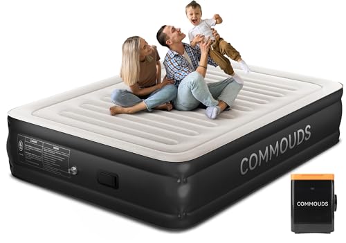 COMMOUDS Queen Air Mattress with 2000mAh Battery Powered Pump, 18" Raised Inflatable Mattress, Portable Blow up Mattress, Air Bed for Camping, Home and Guest