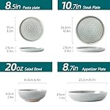 MONITO Ceramic Green Dinnerware Sets-16 Pieces Set,Plates Pasta Bowls Soup Bowls Handpainted Spirals Pattern Ceramic Combination Set with Dinner Plate,Modern Stoneware Dishes,Gift,Cream Green