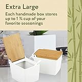 IMPRESA [2 Pack Japanese-Style Salt Box With Spoon for a Minimalist Kitchen Decor - H&made Ceramic Salt & Spice Containers Prevent Light & Moisture - Spice Jars With Bamboo Lids - Kitchen Storage