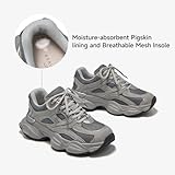 BEAU TODAY Chunky Platform Sneakers for Women, Womens Retro Fashion Sneakers, Lace Up Suede Leather Walking Shoes, Comfortable Non-Slip Wide Width Casual Dad Tennis Running Shoes Grey US 7