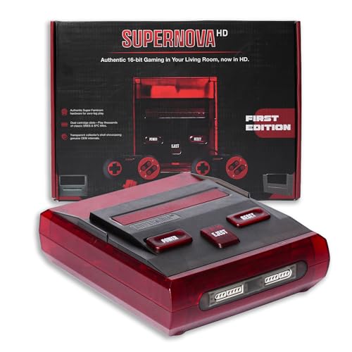 SUPERNOVA HD Retro Gaming Console – Play SNES & Super Famicom Games – HDMI Output – Dual Cartridge Slots – OEM Hardware – Transparent Case – 2 Controllers – 16-Bit Classic Game System