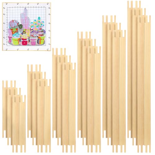 Hotop 12 Sets Stretcher Bars for Needlework 6 Sizes Wooden Canvas Stretcher Bars for Needlepoint Embroidery Stitch Frame Set Bundle with Crafts
