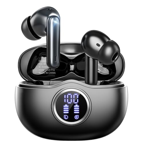 Sisism A10 Pro Wireless Earbuds, Bluetooth 5.3 Headphones HiFi Stereo 50H Playback LED Digital Display Ear Buds with ENC Noise Canceling Headset, IPX7 Waterproof Earphones for Gym/Running/Work - Black