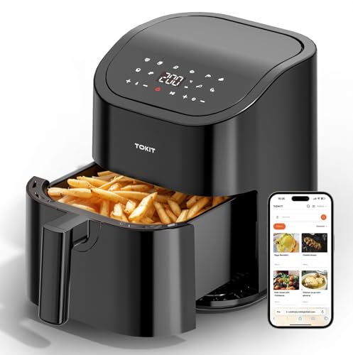 TOKIT Air Fryer, 4.8QT Compact with Online Recipes,10-in-1 Functions for Air Fry,Roast,Reheat,Dehydrate,Bake,Broil & More,360°Air Crispy Tech with 450℉ Max Temp,Nonstick Basket Dishwasher Safe