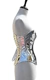 Overbust Silver PVC Corset Heavy Duty Corset Women's Shiny PVC Corset Steel Boned Corset Silver Corset (US, Alpha, Large, Regular, Regular, Silver)