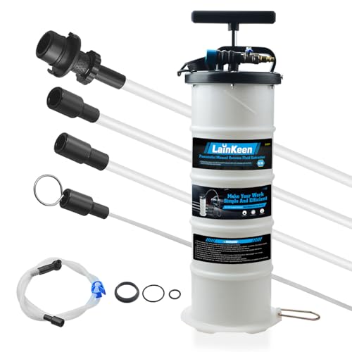 LainKeen 6.5L Pneumatic/Manual Oil Fluid Extractor Pump Tools Kit,Oil Change Vacuum Pump Extractor for Automotive/Boats Oil Change Transfer with Pump Tank Remover & 4 Tubes and A Brake Bleeding Hose