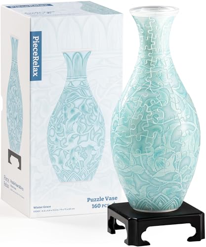 PieceRelax Unique Flower Vase - 3D Puzzle Vase for Adults to Flower Arrangement and Home Decoration Made by 160 Curved Plastic Puzzle Pieces - Winter Grace [S1043]