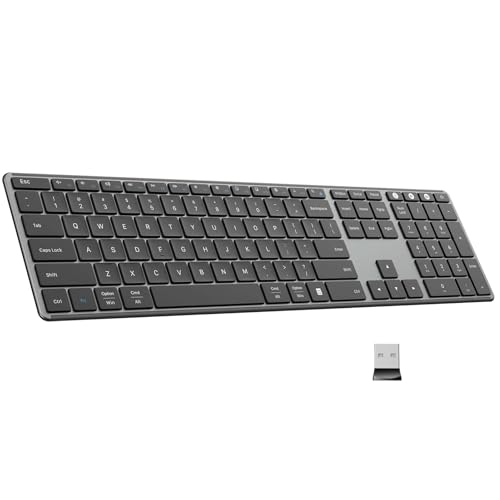 AUSDOM 2.4G Wireless Bluetooth Keyboard Full Size, Quiet Slim Multi-Device Rechargeable Cordless QWERTY Keyboard with Number Pad, Low Profile Silent Flat Universal Keyboards for Computer/Mac/Windows