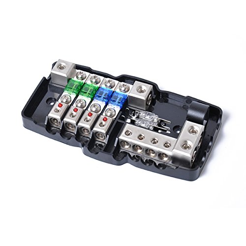 Multi-functional LED Car Audio Stereo ANL Fuse Holder Distribution 0/4ga 4 Way Fuses Box Block 30A 60A 80Amp