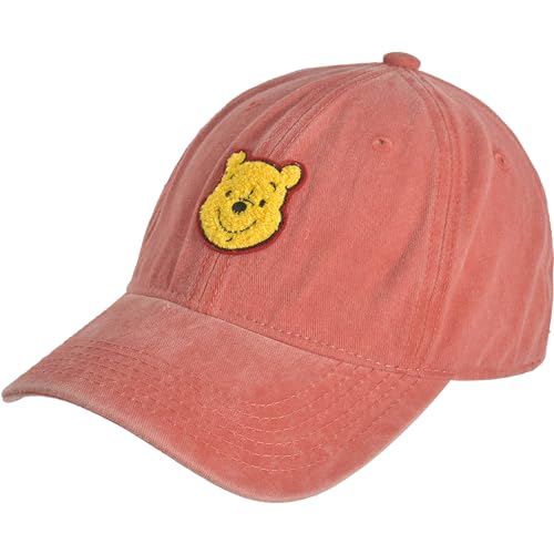 Disney Winnie The Pooh Dad Hat, Cotton Adjustable Adult Baseball Cap with Curved Brim, Red, One Size