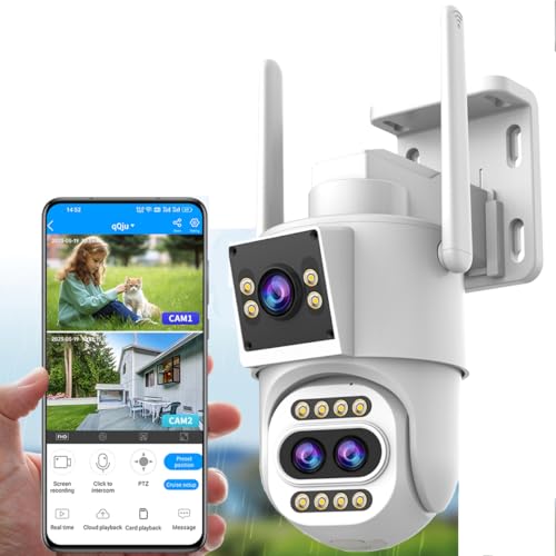 JOOAN Security Camera Outdoor 3 Lens 2 cams 2K x2 [10X Optical Zoom & Auto tracking] Home Surveillance IP Camera 360°PTZ Camera 2.4G WiFi/Wired IP66 Weatherproof Motion Alert,8-256G Card/Cloud Storage