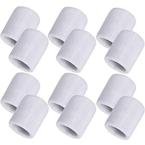 Bememo 12 Pack Wrist Sweatbands Sports Wristbands Tennis Sweatbands for Men and Women Absorbent Cotton Wristband for Working Out, Football, Basketball, Sports(3.15 Inch,White)