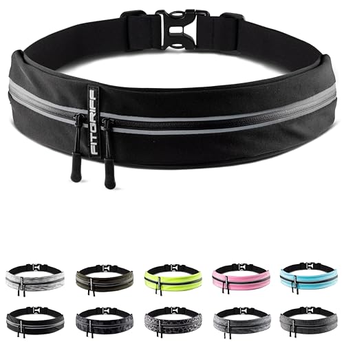 Fitgriff® Running Belt for Men & Women - Secure Jogging Pouch for Phone, Keys & Essentials - For All Cell Phones (Black, 33.5" - 47.5" Waist Size)