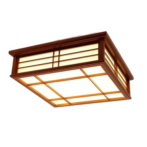 13.7in Wooden Square Tatami Lighting Fixture Japanese Style LED Ceiling Light 18w/1800 Lumens Flush Mount Ceiling Lamp Cold White 6000k, for Living Room,Bedroom,Balcony, Attic