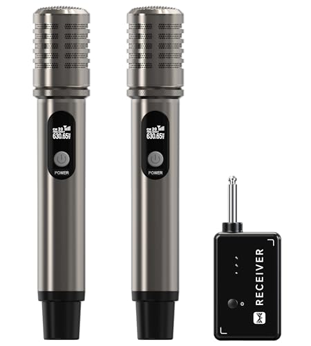 ECHOMUSSY Wireless Microphones, Microphone with One-to-One Chip Connection and Rechargeable Receiver, 40H Duration, 200FT Range Receiving, Less Latency, Metal Construction Microphone for Singing