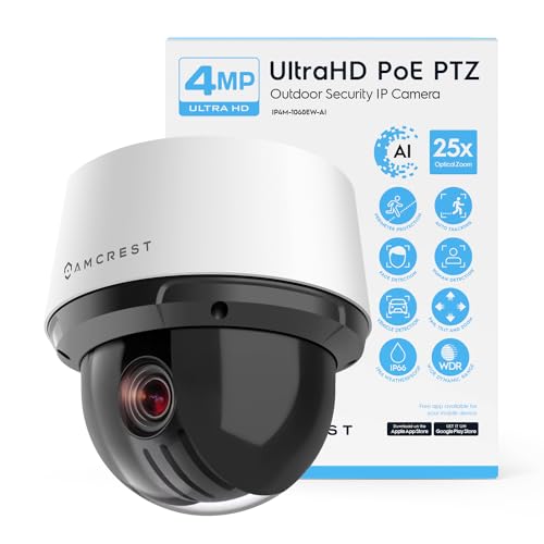 Amcrest 4MP Outdoor PTZ POE + AI IP Camera Pan Tilt Zoom (Optical 25x Motorized) Security Speed Dome, Human and Vehicle Detection, IVS, Face Detection, Auto Tracking, POE+ (802.3at) IP4M-1068EW-AI