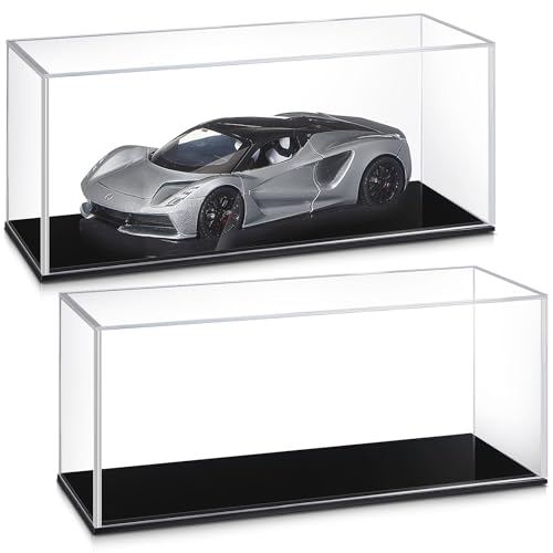Juexica 2 Pcs Clear Acrylic Model Car Display Case 1:24 Acrylic Display Boxes for Vehicle Model Car Case Dustproof Showcase with Black Base for Collectibles Memorabilia