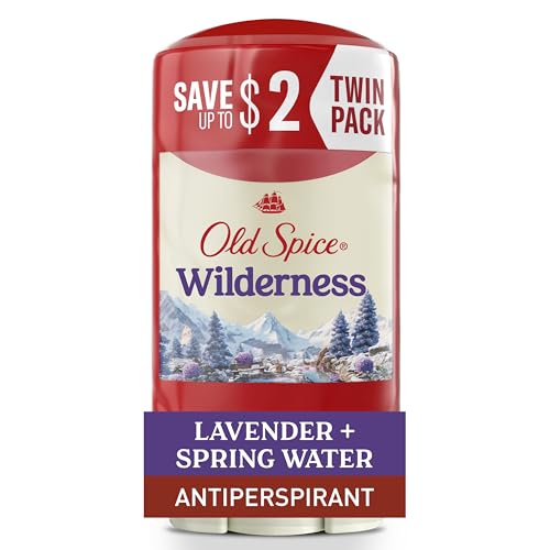 Old Spice Dry Feel Antiperspirant Deodorant for Men, 24/7 Fresh, 24/7 Sweat & Odor Protection, Gentle on Skin with Skin Conditioners, Wilderness with Lavender + Spring Water Scent, 2.6 oz (Pack of 2)
