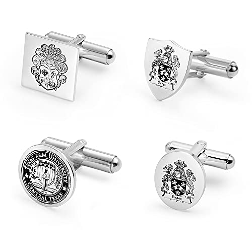 AILIN Custom Men's Cufflinks Stainless Steel/925 Sterling Silver Personalized Coat of Arms Family Crest Photo Cuff Links Graudation School Business Wedding Father Gifts For Dad Grandfather Son