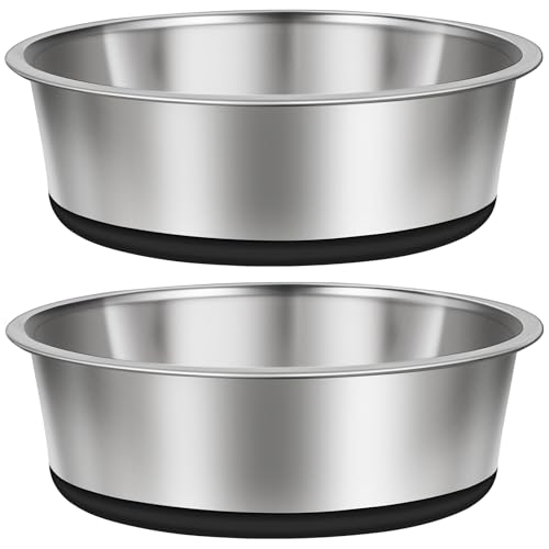 Taglory 11 Cup Stainless Steel Dog Bowls Set of 2 for Food and Water, Silicone Base Anti-Slip, Rust Resistant, Extra Thick Metal Bowls for Large Dogs, 84oz, Black