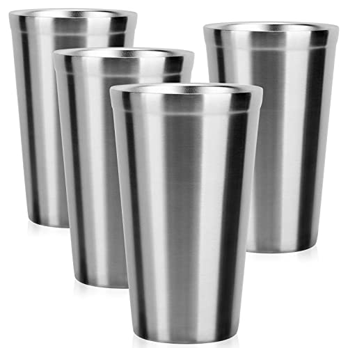 Beasea Stainless Steel Cups 16 oz, 4 Pack Stainless Steel Tumbler Stackable Double Wall Vacuum Insulated Metal Drinking Glasses for Home Restaurant Ofiice Party Camping