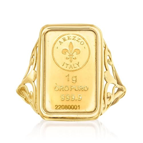 Ross-Simons Italian 24kt Yellow Gold Fleur-De-Lis 1-Gram Ingot Ring With 14kt Yellow Gold Band. Size 10