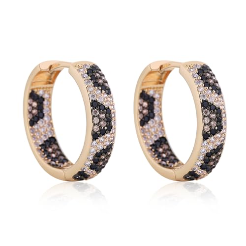 Fashion Cubic Zirconia Women Leopard Hoop Earrings Bohemia Style Circle Huggie Earrings Statement Party Cheetah Earrings For Ladies(C)