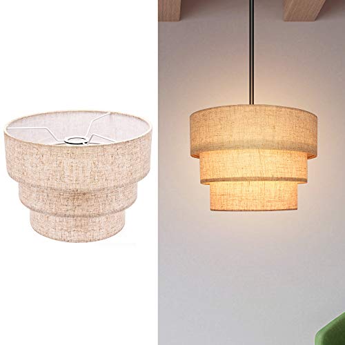 EDISLIVE 3-tier Drum Linen Lamp Shade for Pendant Lamp Floor Lamp Chandelier Replacement Shade Clip on Bulb Classic Round Lampshade Cover Only