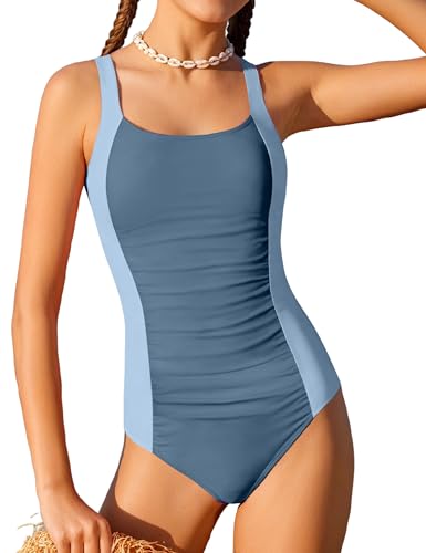 TyeSmo Teen Swimsuits for Girls 12-14 Teen Bathing Suits for Girls 12-14 One Piece Solid Color Girl Bathing Suits Size 12 14 Adjustable Straps Padded Swimwear
