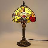 tuomoxte Tiffany Small Table Lamp for Bedroom Set of 2 Bedside Nightstand Lamp Rose Flower Grape Stained Glass Table Lamps for Living Room 3 Light Colors Tempertures Home Office Desk Lamps