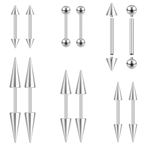 ZS 16G/18G Spike Cartilage Tragus Helix Piercing, Stainless Steel Spike Stud Earrings Internal Thread Curved Barbell Nose Bridge Rings Snake Bite Piercing Jewelry for Women Men (16g,10mm)