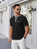 COOFANDY Mens Henley Short SleeveClassic Lightweight Tee Shirt 4 Button Fashion Pullover T-Shirts Big and Tall Henley Shirts S-XXXL Black