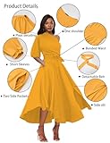 LILYIN Women’s Elegant Off Shoulder Short Sleeve Belted Side Slit Cocktail Party Swing Dress with Pockets (M, Mustard Yellow)