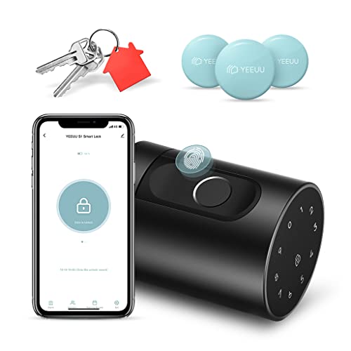 YEEUU Smart Door Lock with Fingerprint, NFC, App, Code, Backup Keys, Stylish Bluetooth Door Knob (Black, Fingerprint + Bluetooth)