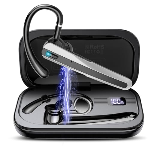 Atheewon Bluetooth Headset V5.3, Wireless Headset with ENC Noise Canceling Mic, 120Hrs Talk Single-Ear Bluetooth Earpiece, LED Display, IP7 Waterproof Hand-Free Earphone for Business/Trucker/Driver