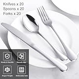 60-Piece Silverware Set for 20 - Stainless Steel Flatware Cutlery Set, Mirror Polished Flatware Set Include Forks Spoons Knives for Home Wedding Restaurant, Dishwasher Safe, Silver, 60 PCS