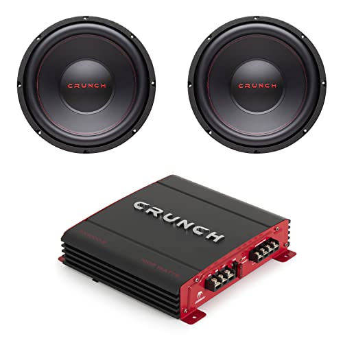 Crunch CRW12D4 12 Inch 800 Watt MAX 4 Ohm Dual Voice Coil Car Subwoofer Speaker with 2 Channel 1000 Watt Amp A/B Class Car Audio Stereo Amplifier