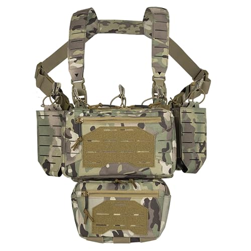 BOMTURN Chest Rig Tactical Airsoft Chest Rig 1000D Molle Micro Chest Rigs Adjustable Detachable Modular Vest with Mag Pouch