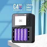 LIMETA 6 Bay 18650 Battery Charger, AA AAA Fast Household Battery Charger, LCD Display USB C 3.0 Output for AA AAA Lithium Li-ion Lifepo4 Ni-MH Rechargeable Batteries Over-Charging Prevention